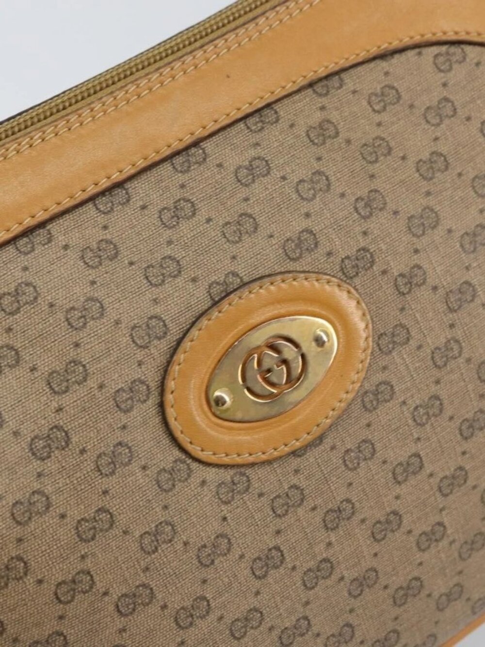 GUCCI Micro GG Supreme Shoulder Bag PVC Beige Gold Auth BA9394 - Picture 15 of 16